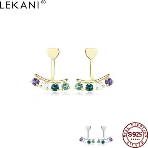 LEKANI 925 Sterling Silver Womens Stud Earrings Geometric Irregular Multicolor Austria Crystal Female Earring Fine Jewelry