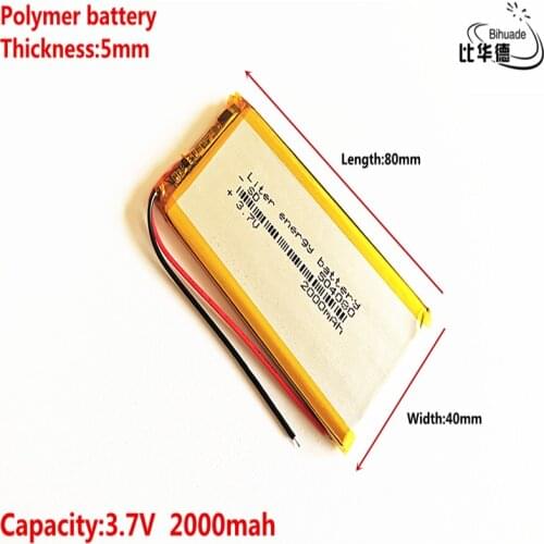 Liter energy battery Good Qulity 3.7V,2000mAH 504080 Polymer lithium ion / Li-ion battery for tablet pc BANK,GPS,mp3,mp4