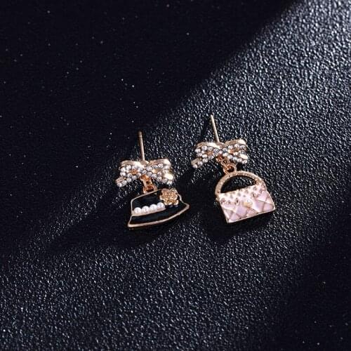 Small Luxury Bow Hat Bag Women Earrings Hat Flower Party Earring For Wedding