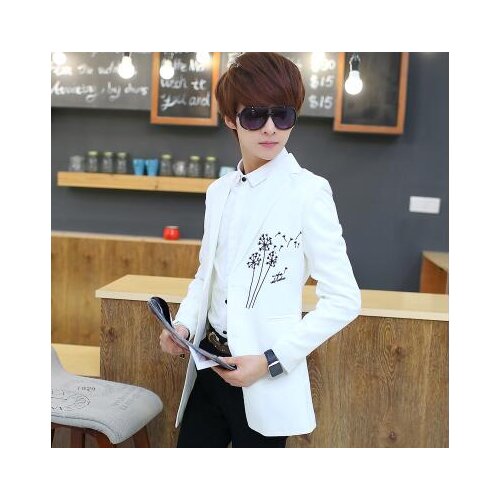 Young seven points sleeves suit mens casual jacket korean slim spring autumn handsome mens little suit printing coat 3XL