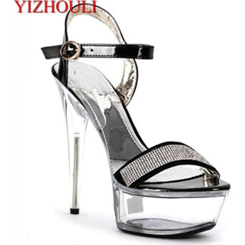 Manufacturers of 15 cm high heels nightclub crystal sandals ultrafine with small size of the shoes