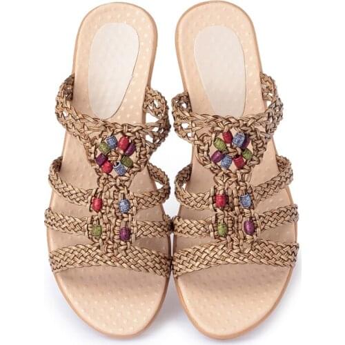 Roman Sandals Summer Female Large Size Bohemian Sandals And Slippers Non-slip Flat Bottom With Student Shoes Soft Bottom Beach