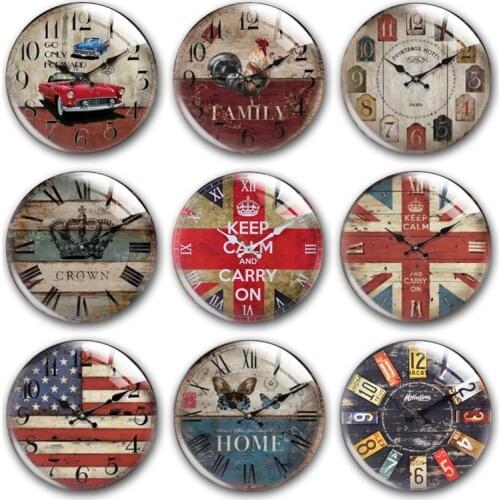 Hand made retro ретро clock watch round photo glass cabochon demo flat back, DIY orecchini cerchio jewelry making supplies