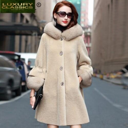 Sheep Shearing Coat Natural Women Winter Wool Jacket Large Fox Fur Clothes 2021 Korean Thick Warm Real Fur Coat Hiver 810
