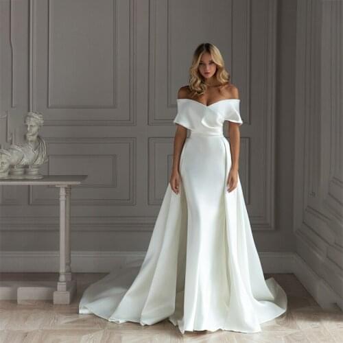 Morden Satin Wedding Dress With Detachable Overskirt Off the Shoulder Bridal Gowns 2 in 1Custom Made vestidos de novia