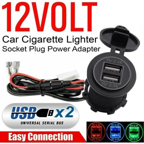 Waterproof Power Outlet Auto Charger Digital Display 12V Double Dual USB Port Car Charger Cigarette Lighter Socket Power Adapter