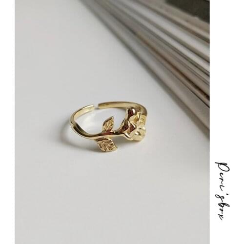 PerisBox Minimalist Gold Color Rose Flower Rings for Women 925 Sterling Sliver Layered Rings Bague Stack Open Rings Lover Gifts