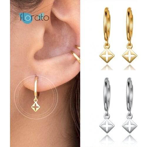 925 Silver Ear Buckle metal Hollow Cross pendant Hoop Earrings for Women Gold Color Huggie Earrings Fashion Females Jewelry Gift