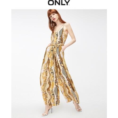 Only2019 winter new high waist loose print Fashion Chiffon suspender one-piece pants for women