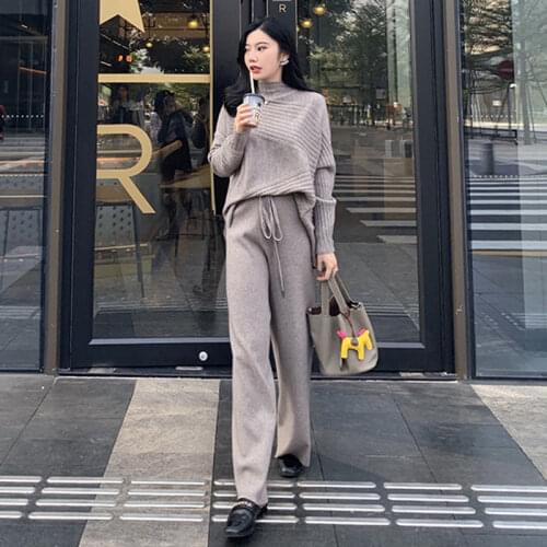 New Two-piece Set Womens Sweater And Wide Leg Pants Spring And Autumn 2-Piece Set