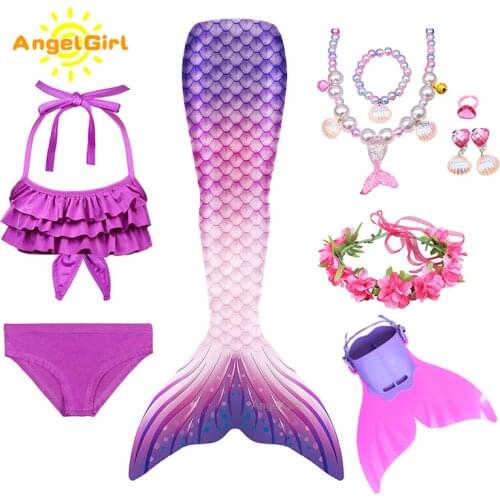 AngelGirl Girls Mermaid Tail Swimming Dresses Cosplay Beach Costume Children Beachwear Mermaid Swimsuit for Kids Swimmable