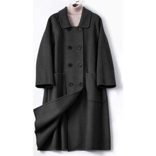 2021 Autumn Wool Coat Female Double-faced Woolen Coats Spring New Black Long Jackets High Quality Clothing Manteau Femme Gmm103