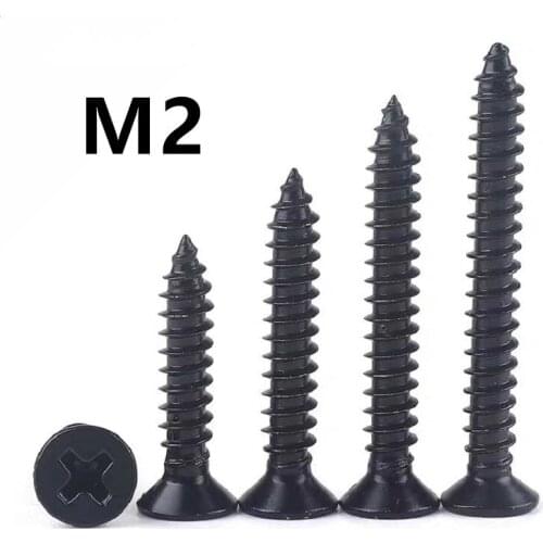 1000PCS M2x4/5/6/8/10/12/16mm GB846 KA Black 304 Stainless steel flat head cross countersunk head self-tapping screw