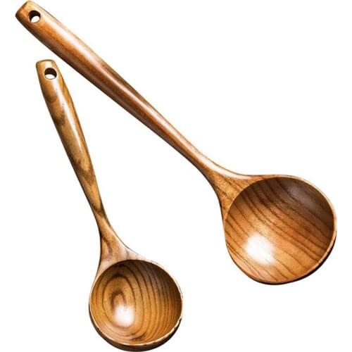 2PCS Wooden Serving Spoon Ladle Set for Catering Large Serving Utensils Buffet Spoons Restaurant Cooking Supplies Tableware