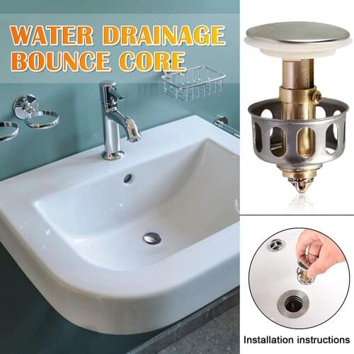 2 in 1 Brass Wash Basin Bounce Drain Filter, Built-in Anti-Clogging Strainer, Bathroom Sink Drain Plug with Basket
