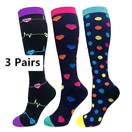 3 Pairs Compression Socks Men Women Running Sports Socks for Varicose Veins Medical Nursing Cycling Knee High Compression Socks