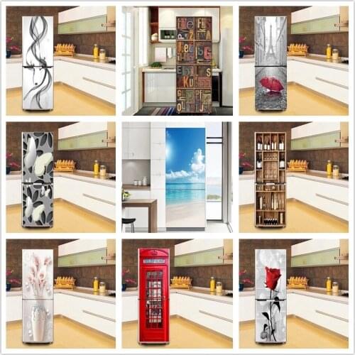 3D Creative Door Stickers Prints Art Flower Pictures For Kids Room Home Fridge Decor Decal Poster Waterproof Wallpaper Paste