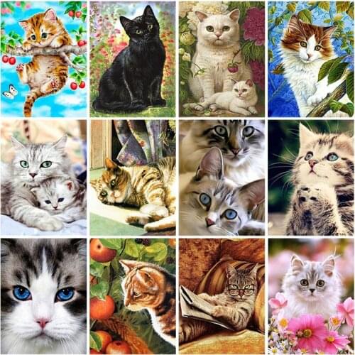 5D DIY Cute Cat Diamond Painting Kit Full Square/Round Scenery Diamond Embroidery Cross Stitch Animal Mosaic Home Decoration