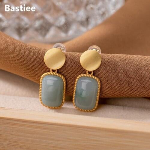 Bastiee 925 Sterling Silver Earrings For Women Office Lady Drop Dangle Earings Fashion Jewelry 2021 Gold Plated Jade