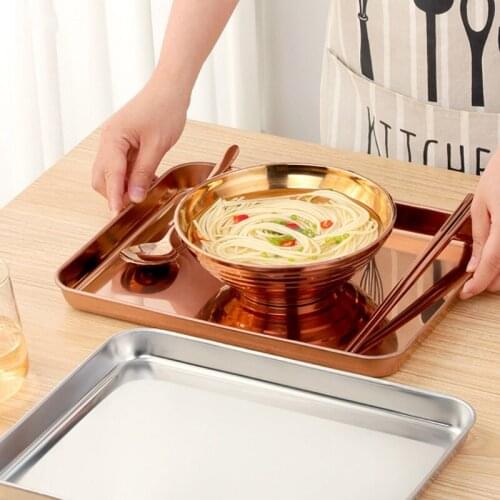 Stainless Steel Cake Baking Pastry Food Storage Tray Rectangle Fruit Plate Pan H3CF
