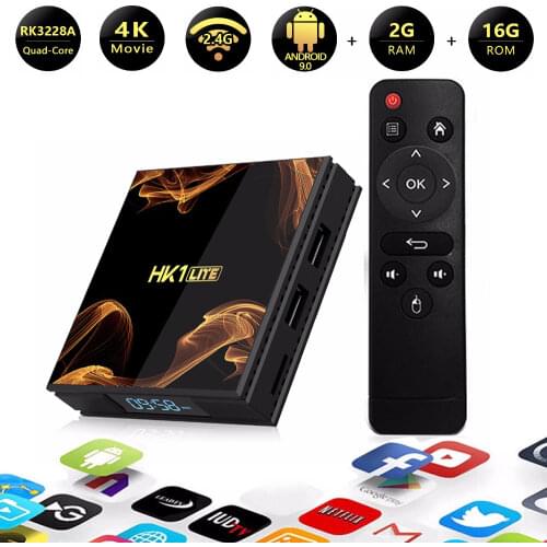 HK1 LITE RK3228A Android 9.0 Smart TV BOX ARM Mali 400 GPU WIFI 2.4G 4K 60Hz 3D USB 2.0 H.265 Media Set-Top Box 802.11 b/g/n