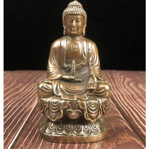 China brass lotus Sakyamuni Buddha crafts statue