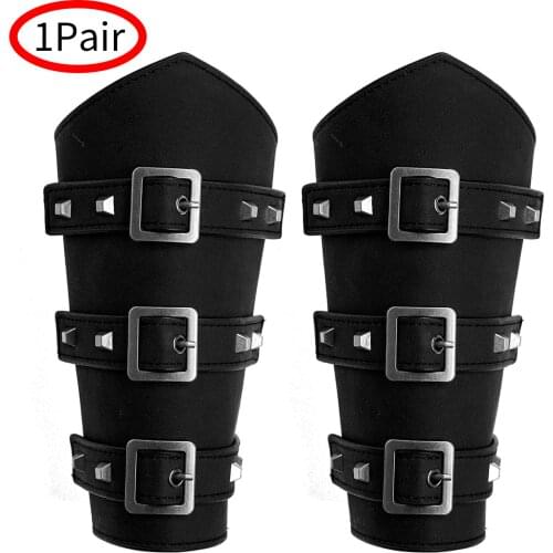 PU Leather Arm Cover-Medieval Cross Leather Gloves Adjustable Strap Rivet Steampunk Medieval Wrist Wide Wristband Arm Cuffs