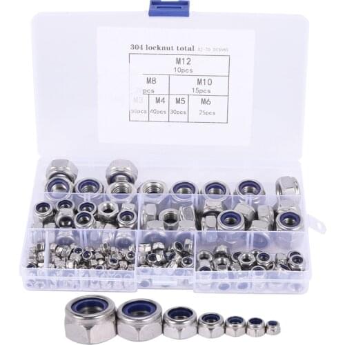 Hot 190Pcs/set M3 M4 M5 M6 M8 M10 M12 Stainless Steel Hexagon Nylon Lock Nuts Set Screws Hex Socket Furniture Bolts Kit