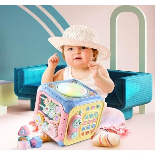 Girl Multifunctional Musical Toys Toddler Baby Box Music Electronic Toys Gear Clock Geometric Blocks Sorting Educational Toys