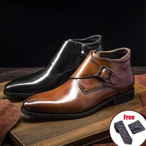 Men Winter chelsea Boots Genuine leather Mens Platform Brogue Casual Ankle Flat Shoes Slip On Dress Designer Brand boots