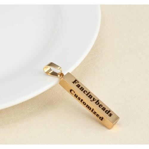 MYLONGINGCHARM Custom stainless steel cuboid pendant-Your logo or words here-10 pcs- four sides engraved charms-5x29mm-G1748