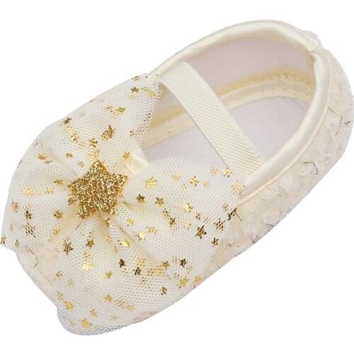 Autumn Spring Baby Girl Sweet Princess Shoes Star Net Yarn Bowknot Crib Shoes Newborn Kids Soft Sole Toddler Shoes 0-18M