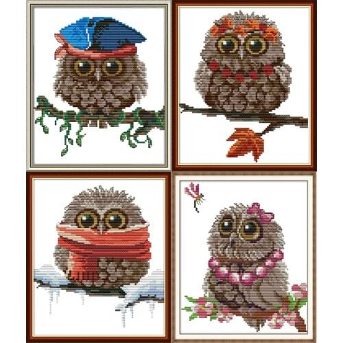 NKF Owl Animal Cross Stitch Kits Embroidery Needlework Set 11CT 14CT Chinese Cross Stitch Pattern for Home Decor