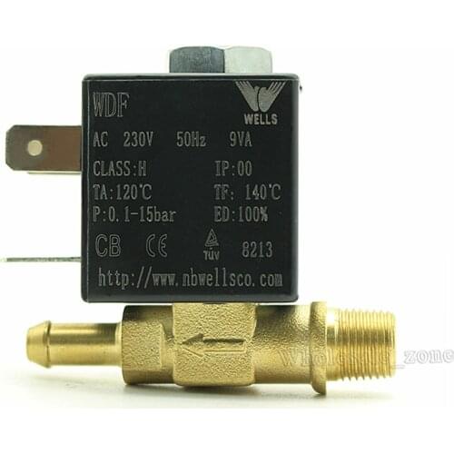 Normally Closed Cannula N/C 2/2 Way Valve AC 230V G1/8' Brass Steam Air Generator Water Electric Solenoid Valve Coffee Makers