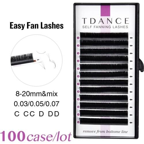 TDANCE 100pcs/lot Rapid Blooming Volume Eyelash Extensions self fanning Fast Fan Individual Lashes Rapid Automatic Blooming