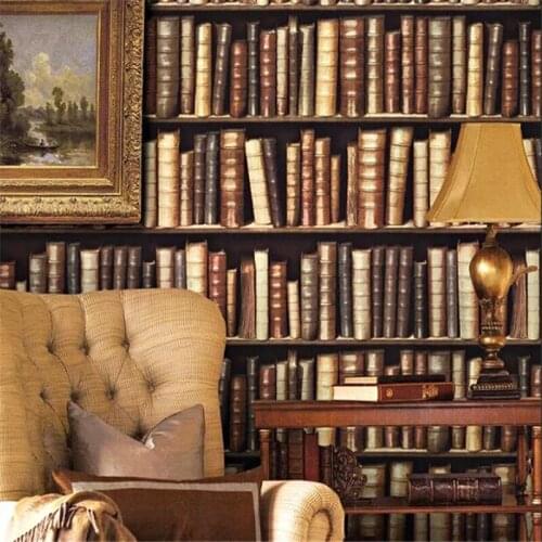 Beibehang Wallpaper 3d stereo bookcase personality bookshelf European style study porch background wall hotel wallpaper