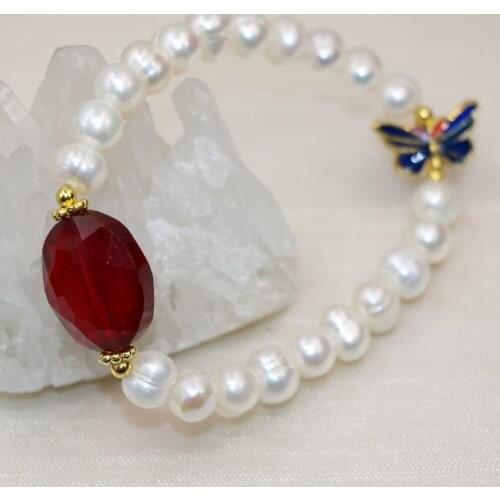 Charming natural 8-9mm white freshwater pearl beads bracelets diy cloisonne clasp weddings party gifts diy jewelry 7.5inch B2985