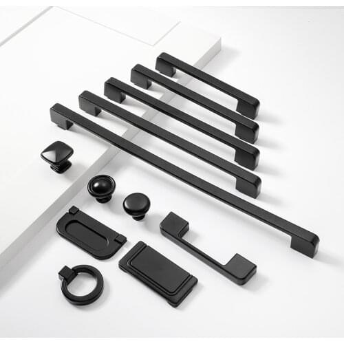 Solid Modern Simple Furniture Hardware Accessories Drawer Cabinet Door Handle American Black Cabinet Wardrobe Single Hole Knobs