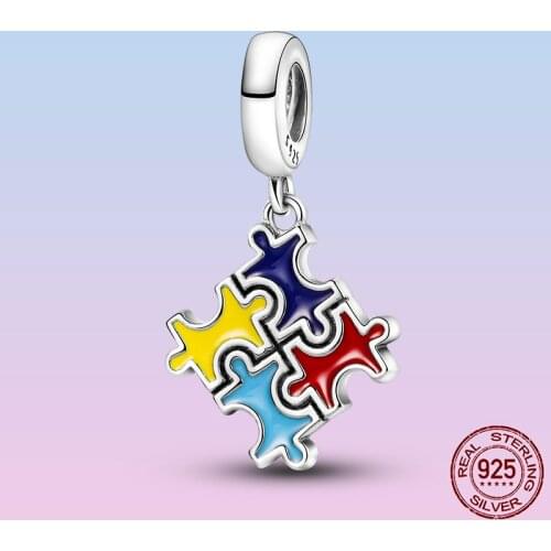 2021 925 Sterling Silver Jigsaw Puzzle Charms Colorful Enamel Beads Fit Pandora Bracelet Original For Jewelry DIY Child Gift