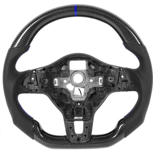 Carbon Fiber Steering Wheel Nappa Perforated Leather Fit for MK6 GTD/R 2009-2013 Blue Stitching Auto Accessories