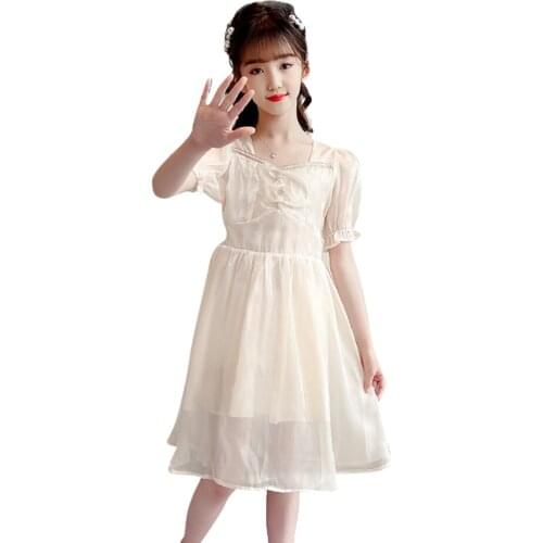 Girls Dress Solid Color Mesh Dress For Girl Casual Style Children Dress Summer Kids Costume 6 8 10 12 14