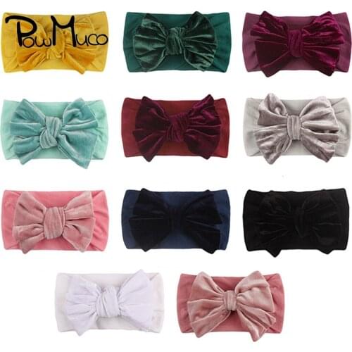 Powmuco 1 PCS 15*9 CM Comfortable Soft Gold Velvet Toddler Headband Fashion Handmade Bowknot Infant Elastic Hairband 11 Colors