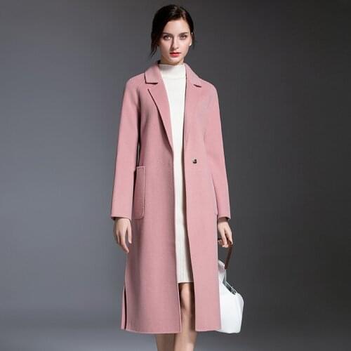 Pink double-faced cashmere trench womens slim long windbreaker 2019 autumn and winter double-sided wool overcoat women 198012