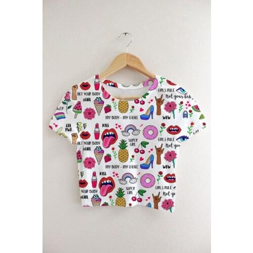 Custom Made Your Designs Sublimation Print Girl Power x No Men Allowed Milk Silk Crop T-Shirt Tops