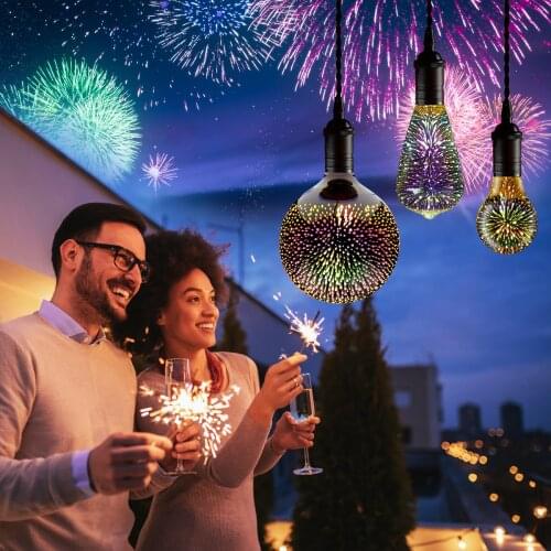 3D Fireworks Effect LED Pendant light Bulb Vintage Art Decoration 3D lamp 110V-220V E27 Glass Shade A60 ST64 G80 G95 G125