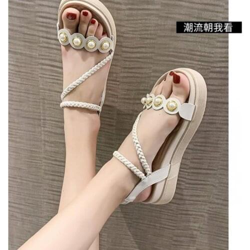 Muffins shoe Two Beige Heeled Sandals Clear Shoes 2021 Womens All-Match Wedge Flat Black Girls New Summer