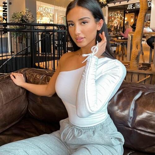 YHLZBNH drawstring ruched women t shirt crop top one shoulder bodycon sexy streetwear party club elegant autumn winter clothes