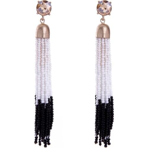 Bulk Price White Black Seed Beads Tassel Earrings 2017 Handmade Ethnic Long Drop Earrings For Women Indian Jewelry