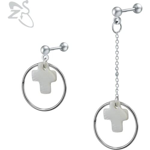 ZS Shell Circle Drop Earrings Women Fashion Jewelry Hanging Earrings Stainless Steel Long Dangle Earrings Cross boucles d'oreill