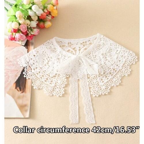 Women Ribbon Bowknot False Fake Collar Double Layer Hollow Out Lapel Big Shawl Wrap Embroidery Elegant Necklace Capelet